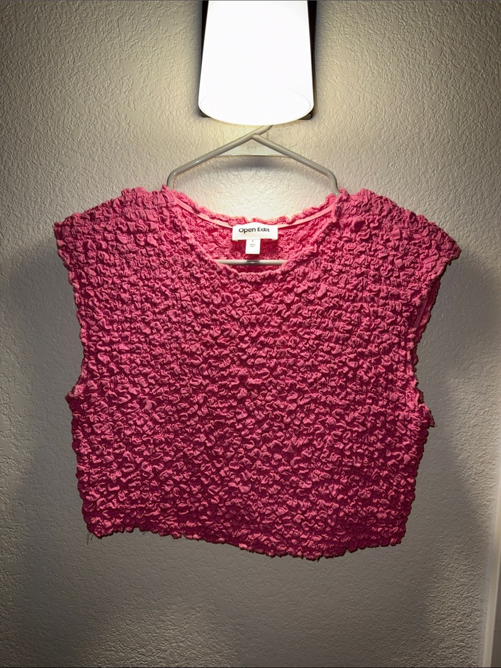 Open Edit Pink Textured Cropped Tank